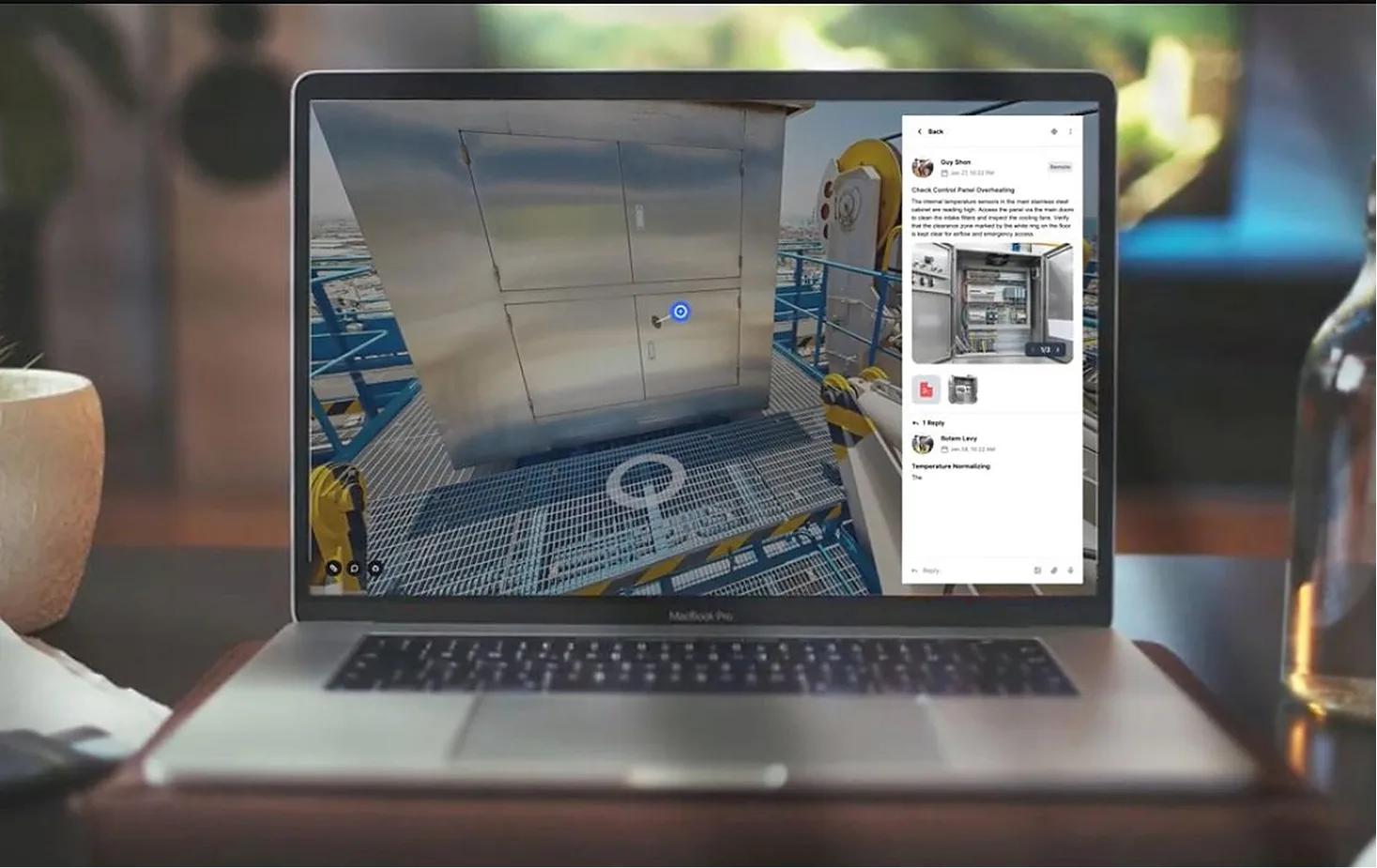 3D twin with a work order open, running in a browser